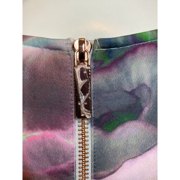 Ted Baker Green Pink Floral Fit & Flare Cap Sleeve Mah Dress, Size 2 TB | 6 US - Picture 9 of 11